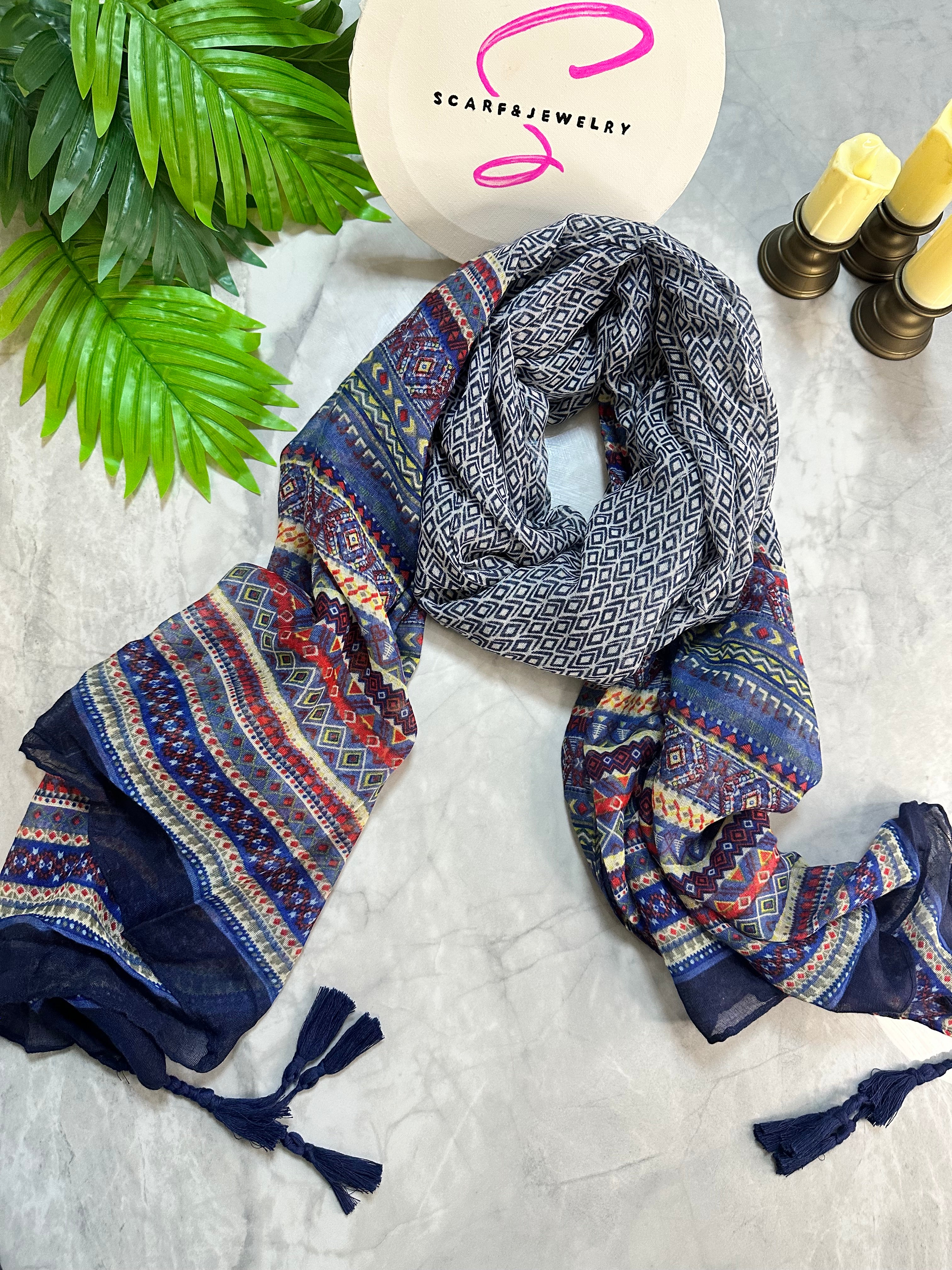 Blue bohemian scarf