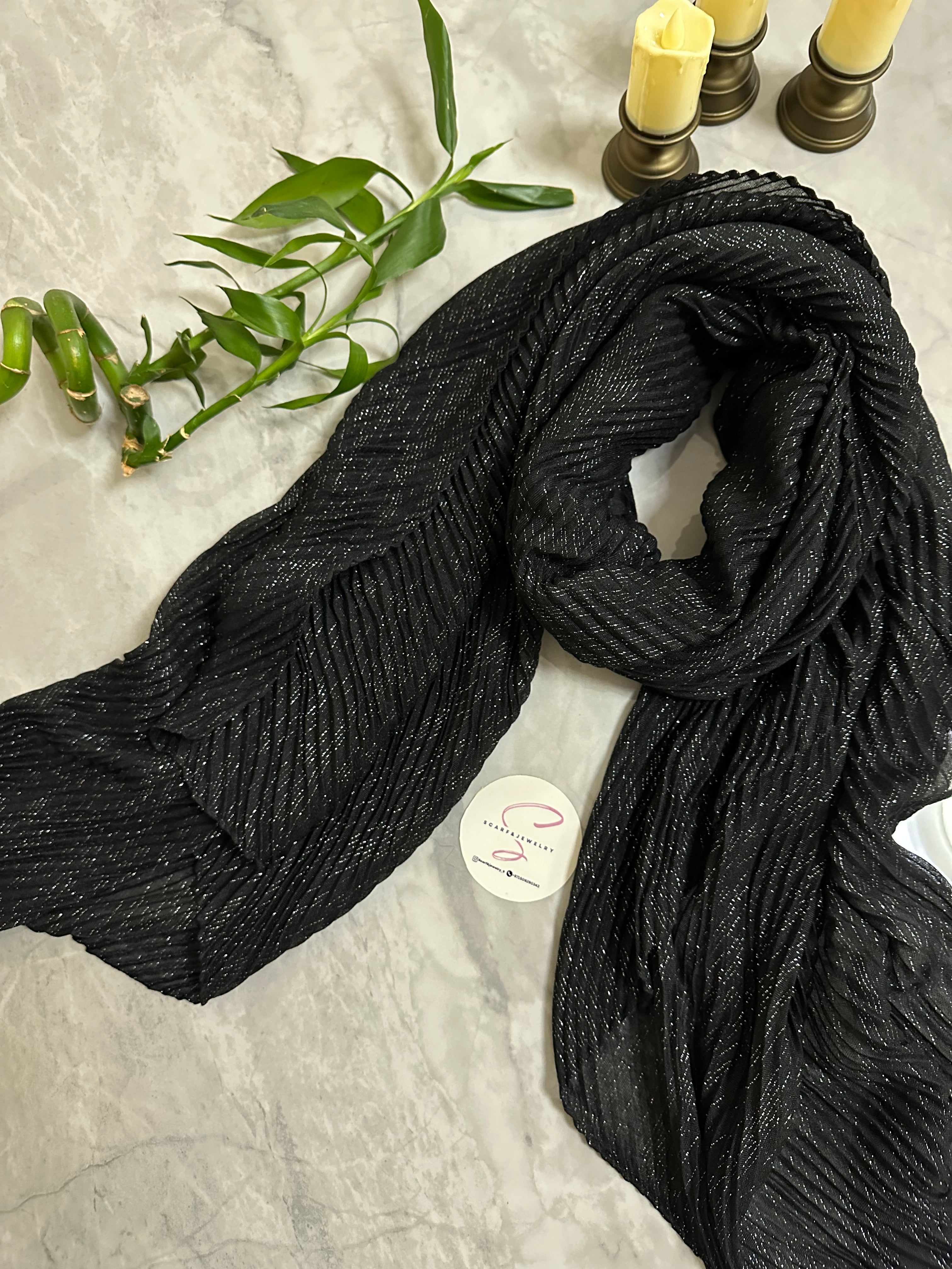 Silvery Glitter Summer Shawl, Autumn Winter Warm Scarf, Office Air Conditioning Neck Cover Pleated Solid Color Long Scarf Photography Essential