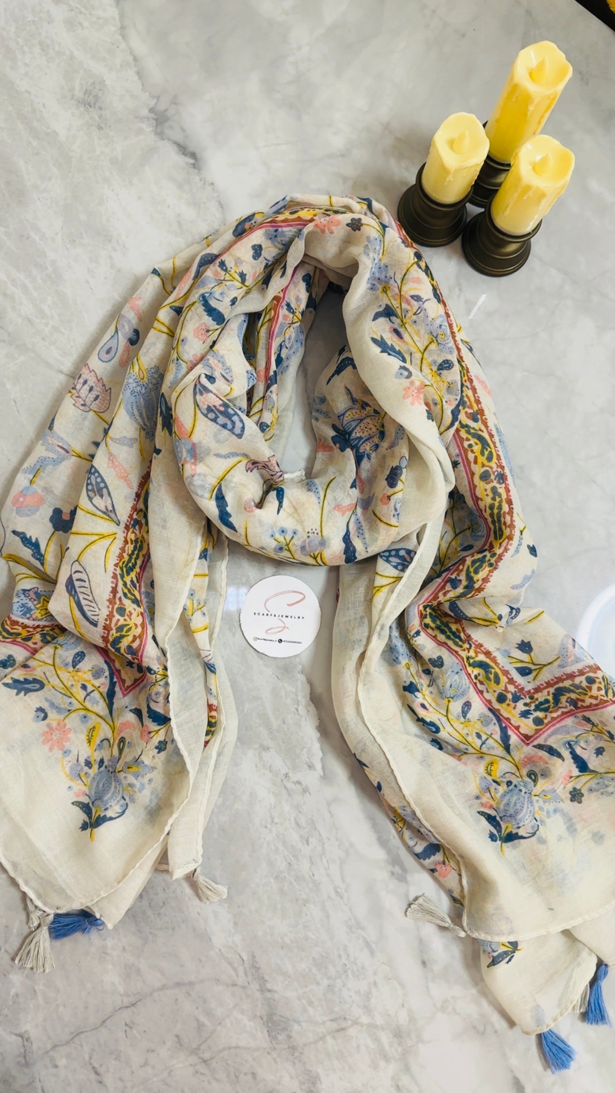 Women'S Light Khaki Floral Print Scarf
